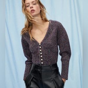 Le Fou Wilfred Jive Wool Blend Metallic V-Neck Sweater XS